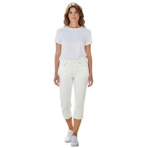 Boston Proper White Pull On Cropped Jeans High Rise Stretch Denim Capris Size 6